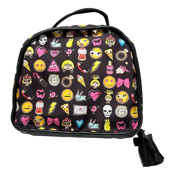 Betsey Johnson Emoji Purse Colorful Black Handheld Bag Top Handle Bow Tassel - Picture 2 of 12